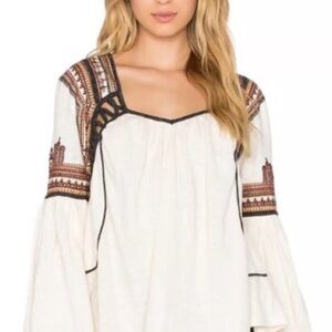 Free People Snow Kisses Cream
Embroidered Boho Split Back Peasant Blouse